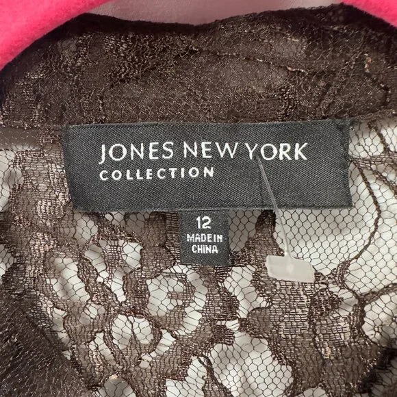 Jones New York Collection sz12 Manderin Banded Collar Lace Top Silk Cami Ruffled - Picture 2 of 16
